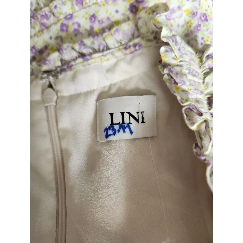 LINI Melissa floral Dress fit and flare ruffle Button Lavander Color Size XS - Picture 10 of 14